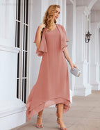 Chiffon Plus Size Mother of Bride Dresses with Jacket Formal Dresses for Wedding SEA28073