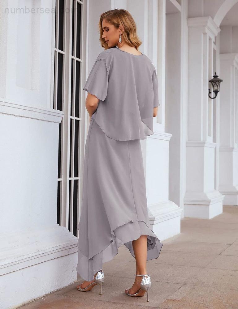 Chiffon Plus Size Mother of Bride Dresses with Jacket Formal Dresses for Wedding SEA28073