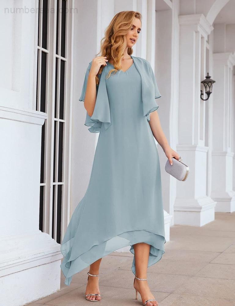 Chiffon Plus Size Mother of Bride Dresses with Jacket Formal Dresses for Wedding SEA28073