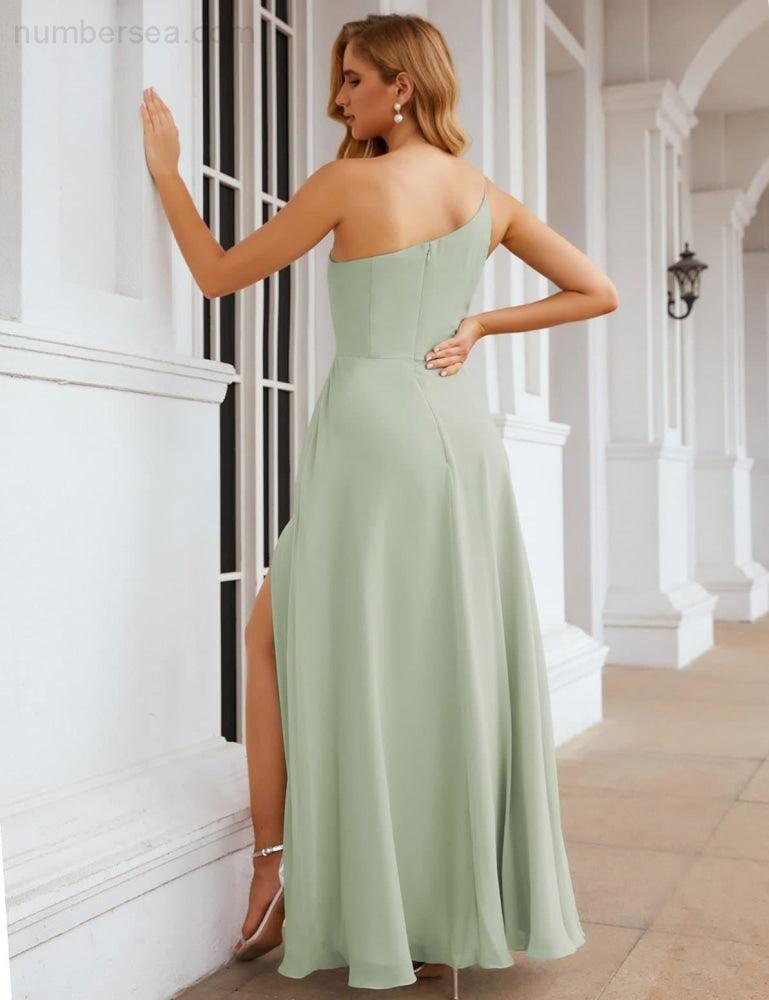 One Shoulder Chiffon Bridesmaid Dresses Long Formal Homecoming Prom Gowns for Women Party Wedding Evening SEA28052