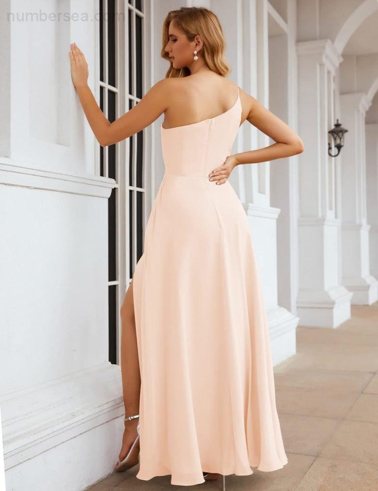 One Shoulder Chiffon Bridesmaid Dresses Long Formal Homecoming Prom Gowns for Women Party Wedding Evening SEA28052