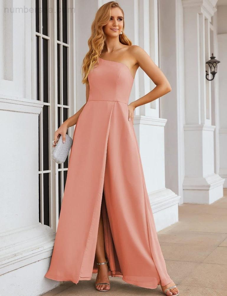 One Shoulder Chiffon Bridesmaid Dresses Long Formal Homecoming Prom Gowns for Women Party Wedding Evening SEA28052