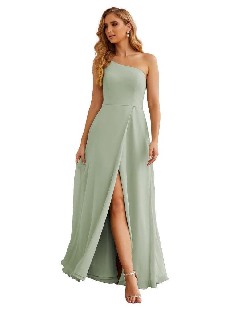 One Shoulder Chiffon Bridesmaid Dresses Long Formal Homecoming Prom Gowns for Women Party Wedding Evening SEA28052