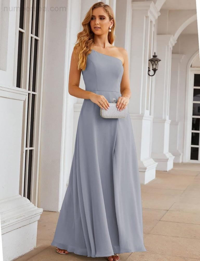One Shoulder Chiffon Bridesmaid Dresses Long Formal Homecoming Prom Gowns for Women Party Wedding Evening SEA28052