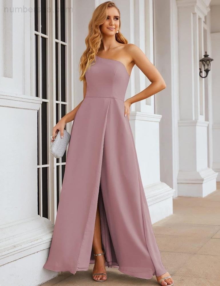 One Shoulder Chiffon Bridesmaid Dresses Long Formal Homecoming Prom Gowns for Women Party Wedding Evening SEA28052