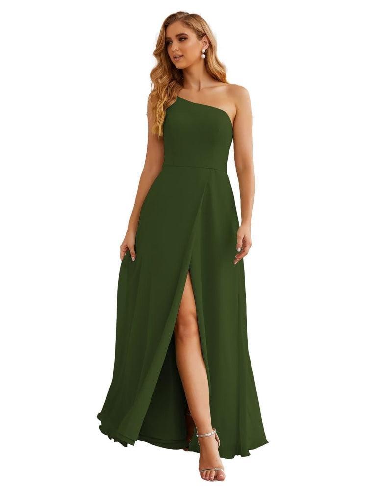 One Shoulder Chiffon Bridesmaid Dresses Long Formal Homecoming Prom Gowns for Women Party Wedding Evening SEA28052