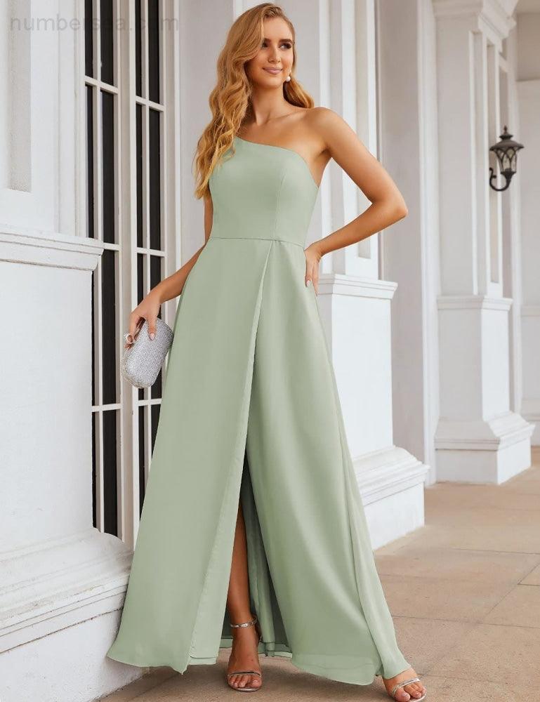 One Shoulder Chiffon Bridesmaid Dresses Long Formal Homecoming Prom Gowns for Women Party Wedding Evening SEA28052