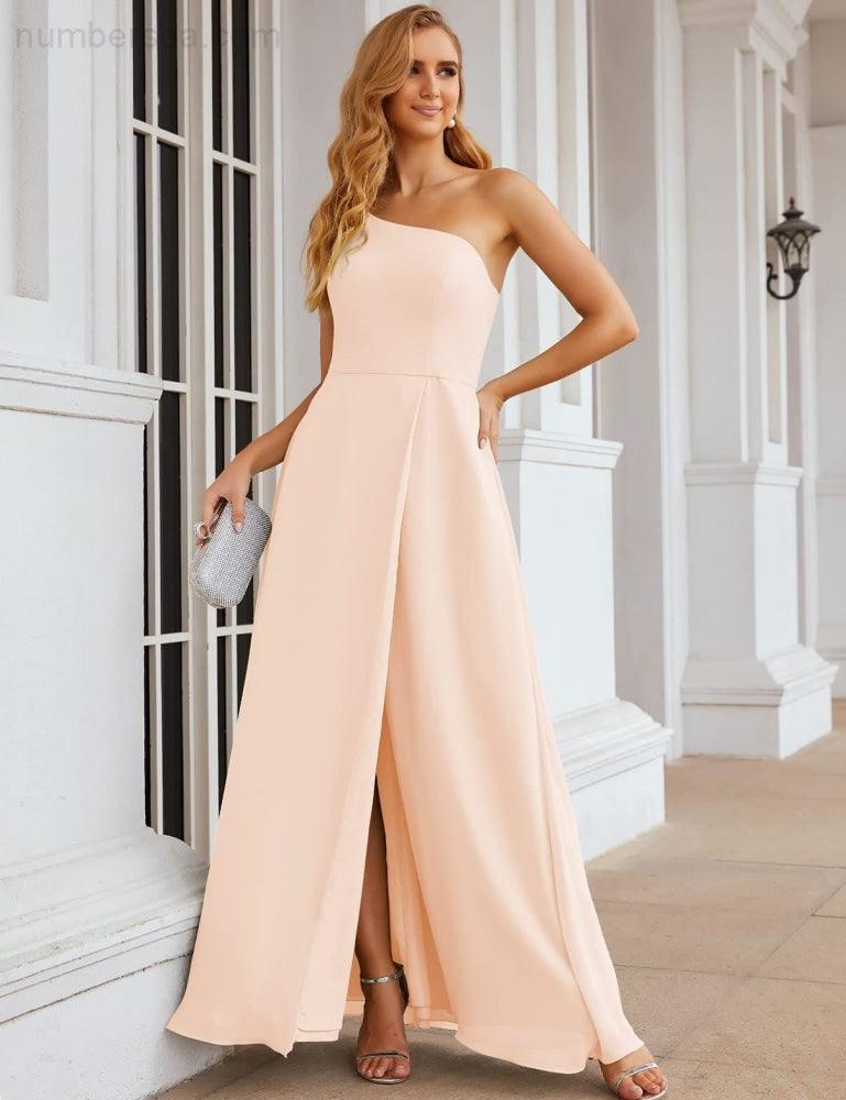 One Shoulder Chiffon Bridesmaid Dresses Long Formal Homecoming Prom Gowns for Women Party Wedding Evening SEA28052