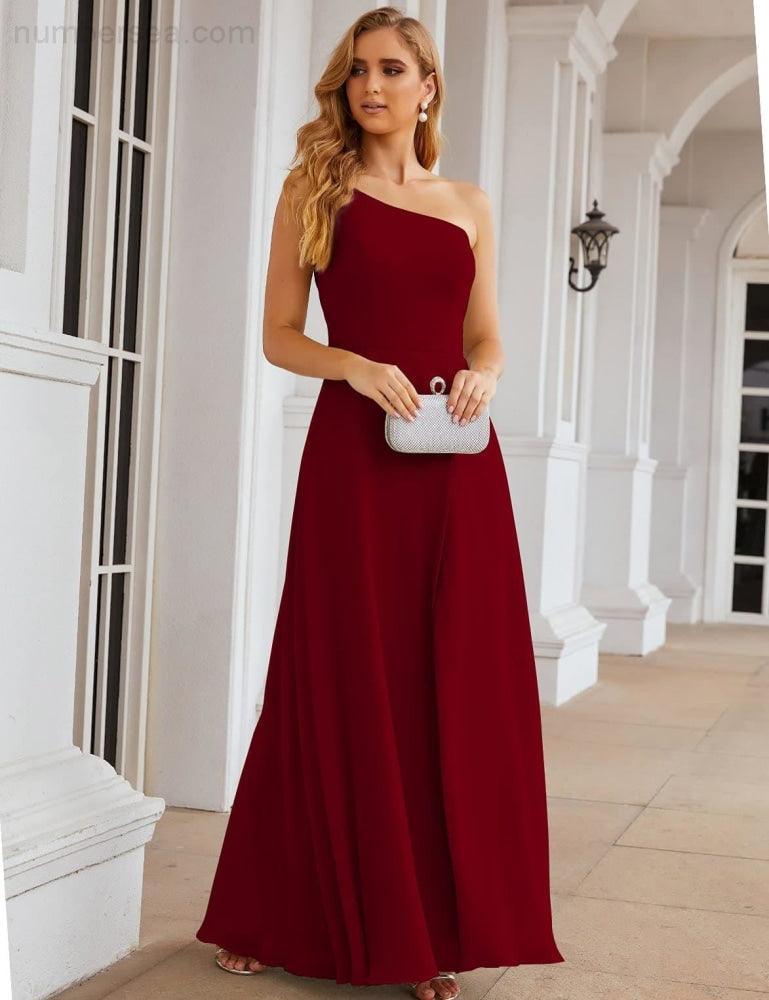 One Shoulder Chiffon Bridesmaid Dresses Long Formal Homecoming Prom Gowns for Women Party Wedding Evening SEA28052