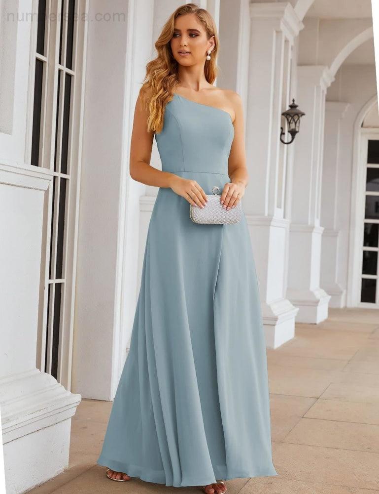 One Shoulder Chiffon Bridesmaid Dresses Long Formal Homecoming Prom Gowns for Women Party Wedding Evening SEA28052