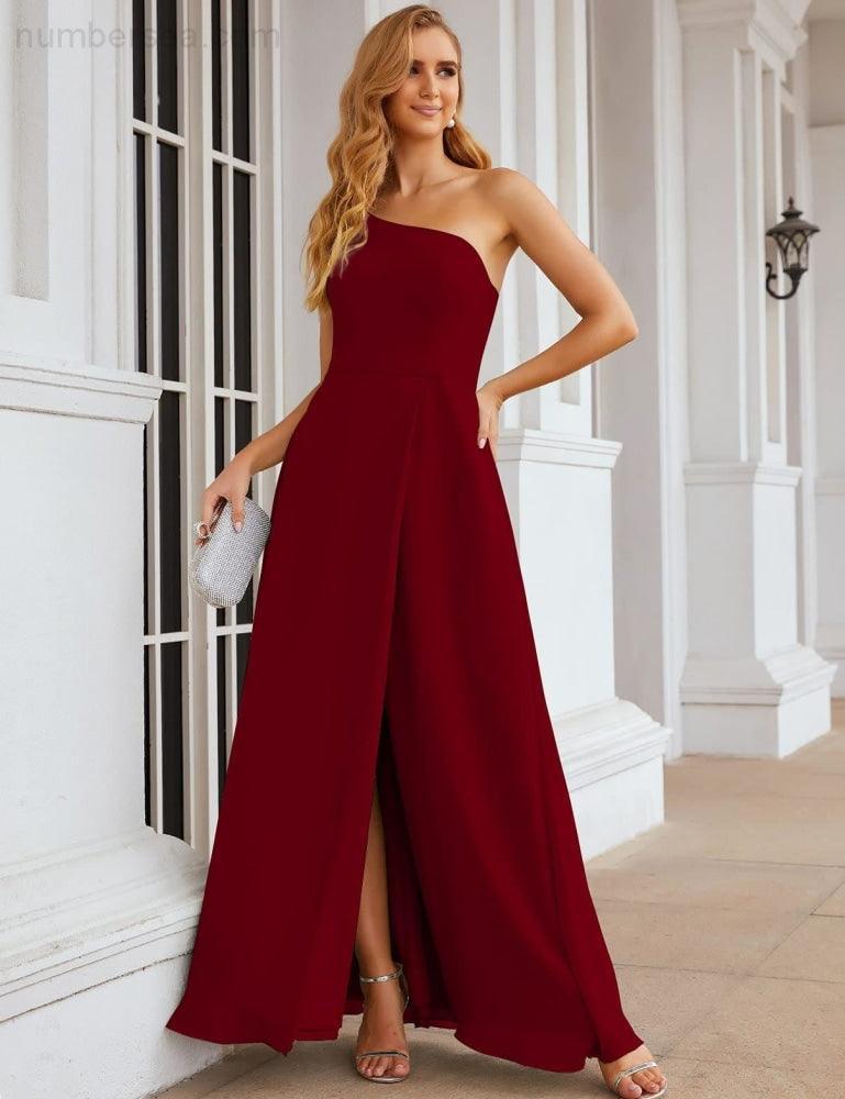One Shoulder Chiffon Bridesmaid Dresses Long Formal Homecoming Prom Gowns for Women Party Wedding Evening SEA28052