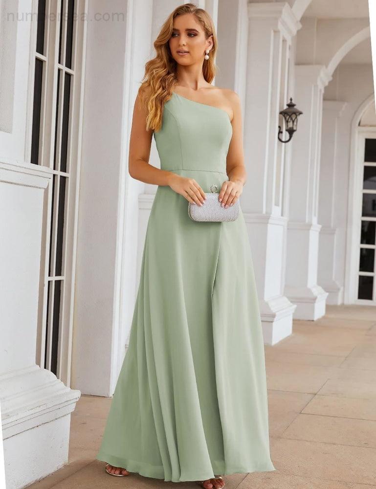 One Shoulder Chiffon Bridesmaid Dresses Long Formal Homecoming Prom Gowns for Women Party Wedding Evening SEA28052