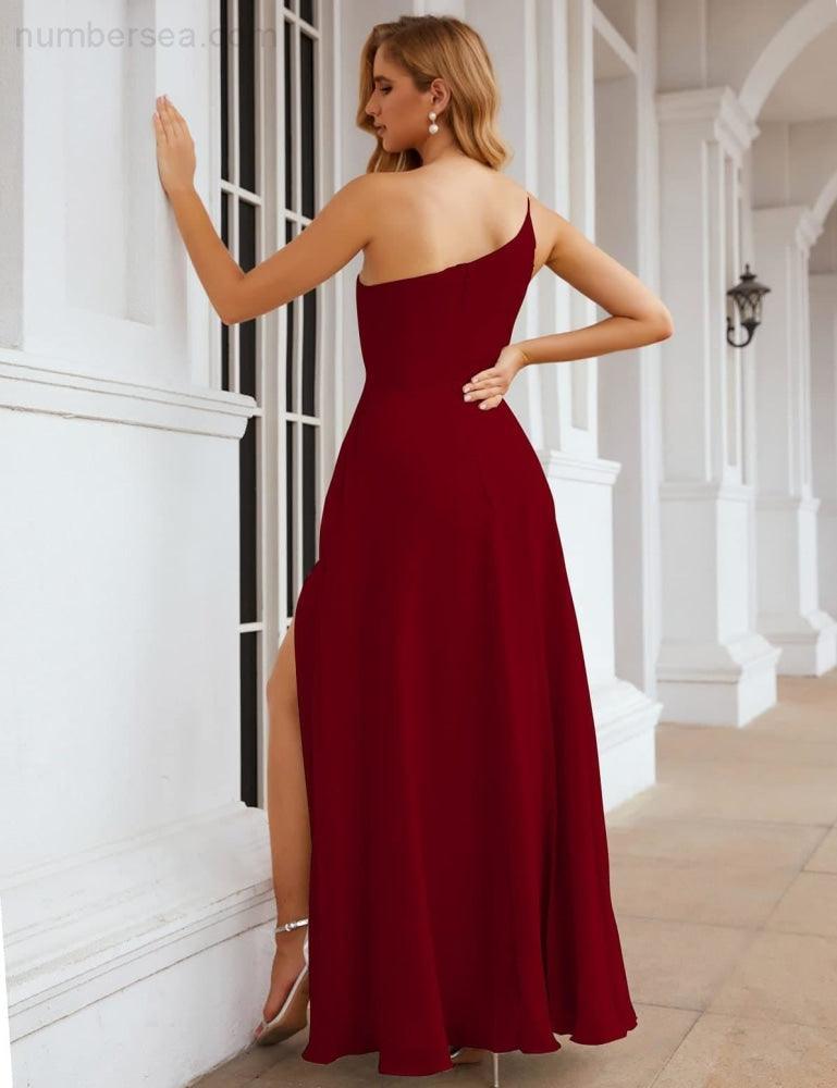 One Shoulder Chiffon Bridesmaid Dresses Long Formal Homecoming Prom Gowns for Women Party Wedding Evening SEA28052