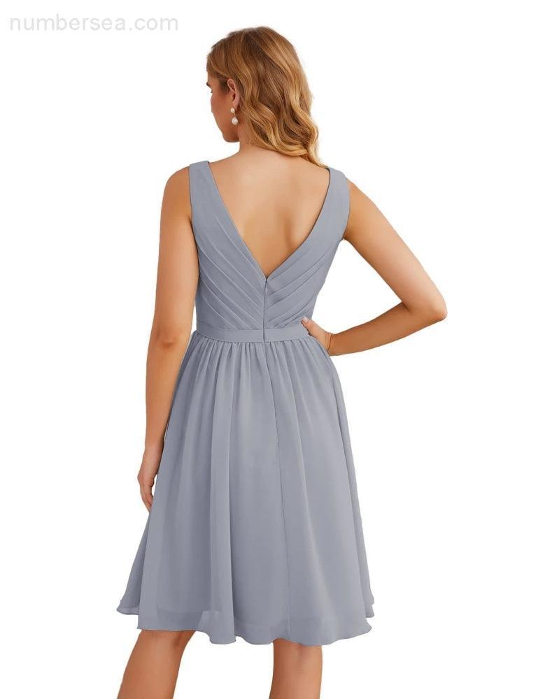 V-Neck Bridesmaid Dresses Chiffon Short Knee Length Formal Prom Gowns for Women Party Homecoming  SEA28062