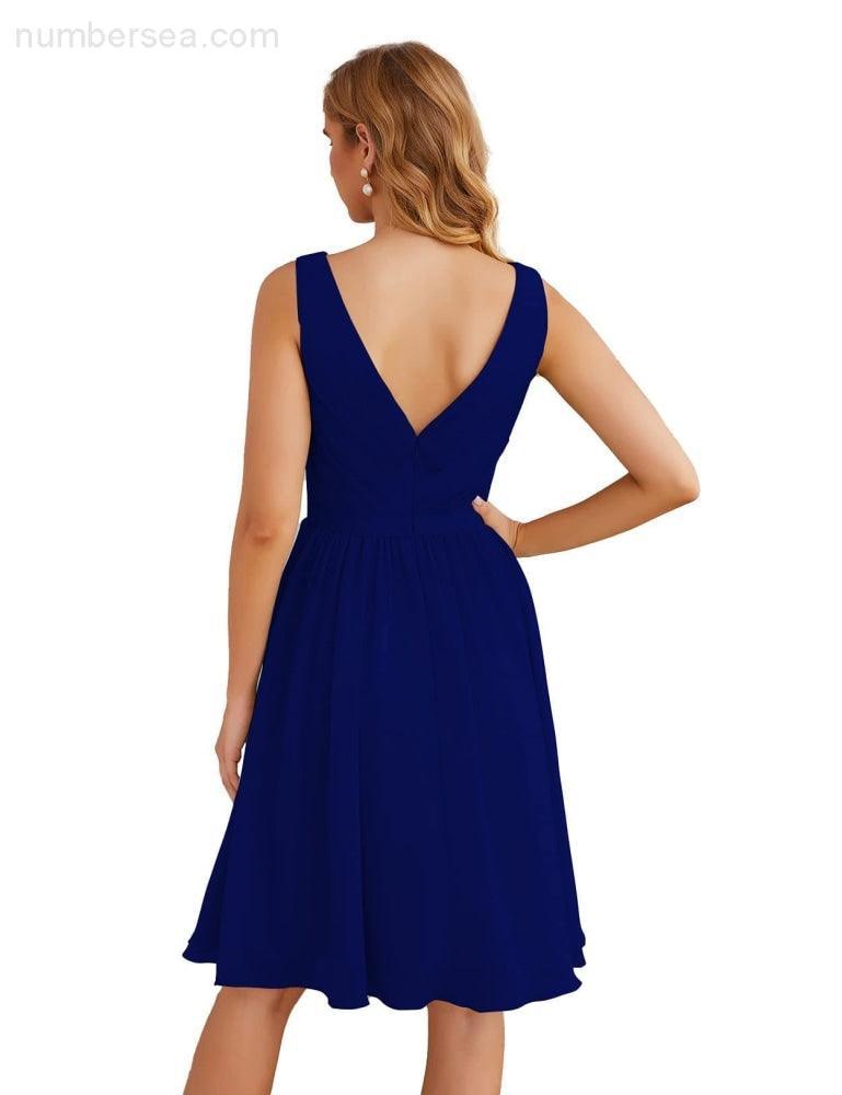 V-Neck Bridesmaid Dresses Chiffon Short Knee Length Formal Prom Gowns for Women Party Homecoming  SEA28062
