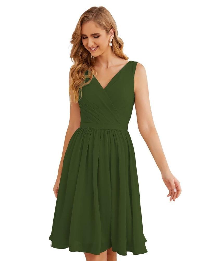 V-Neck Bridesmaid Dresses Chiffon Short Knee Length Formal Prom Gowns for Women Party Homecoming  SEA28062