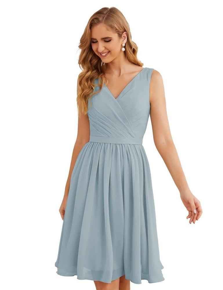 V-Neck Bridesmaid Dresses Chiffon Short Knee Length Formal Prom Gowns for Women Party Homecoming  SEA28062