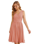 V-Neck Bridesmaid Dresses Chiffon Short Knee Length Formal Prom Gowns for Women Party Homecoming  SEA28062