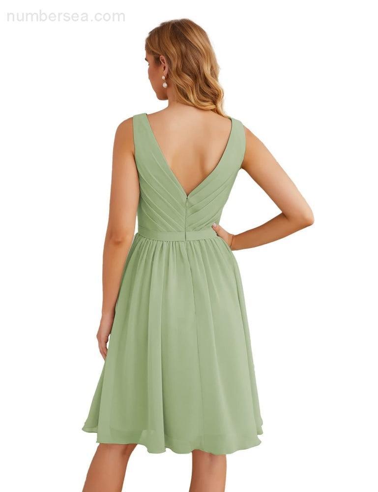 V-Neck Bridesmaid Dresses Chiffon Short Knee Length Formal Prom Gowns for Women Party Homecoming  SEA28062