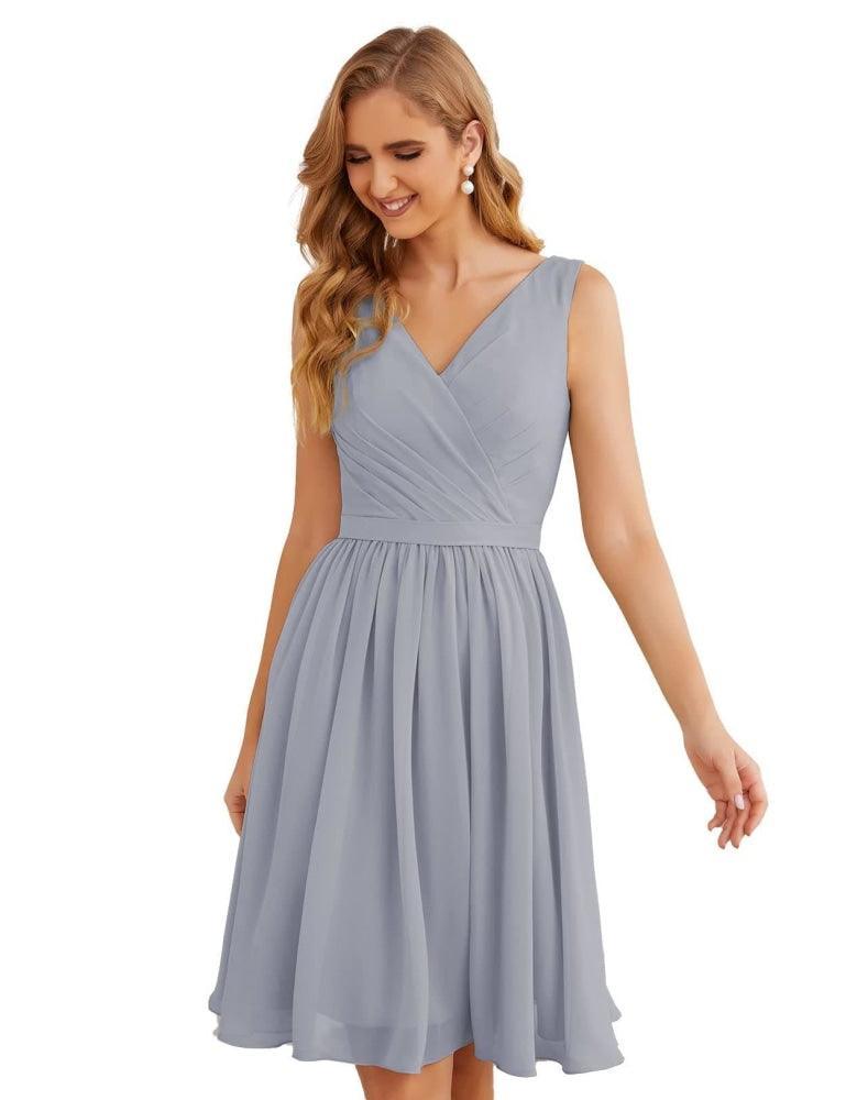 V-Neck Bridesmaid Dresses Chiffon Short Knee Length Formal Prom Gowns for Women Party Homecoming  SEA28062