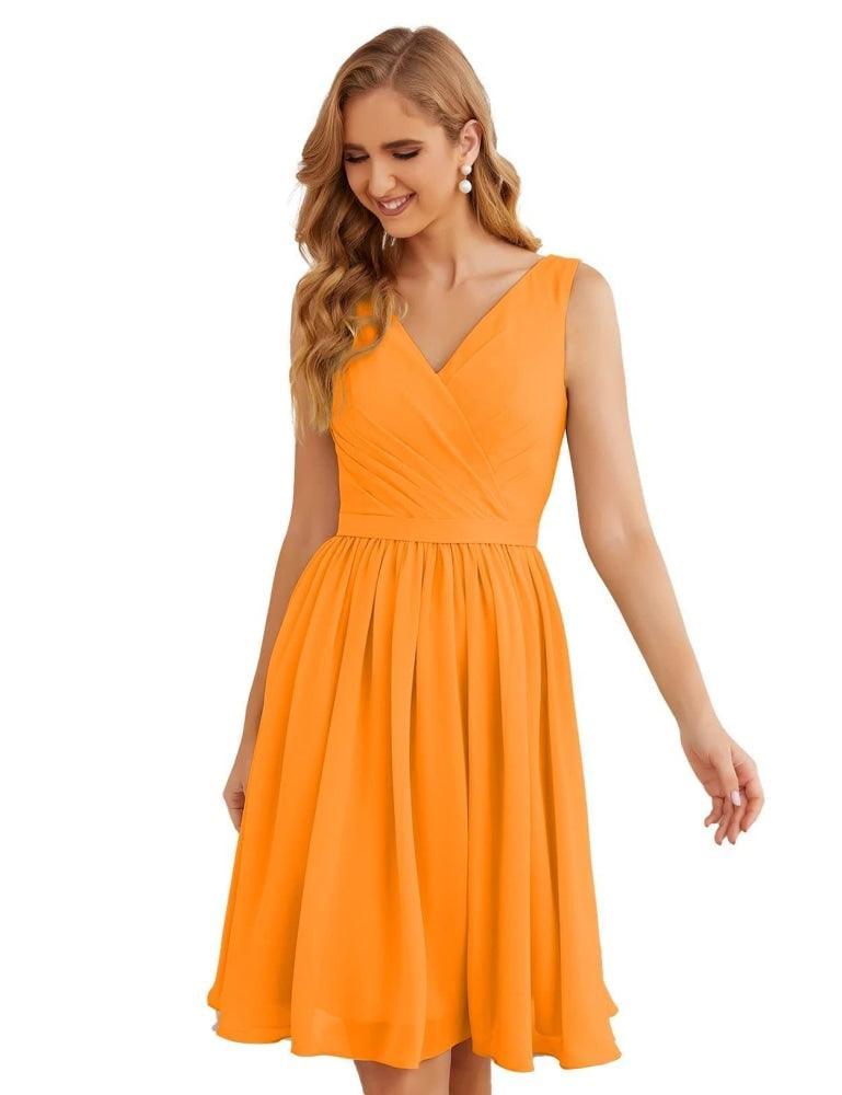 V-Neck Bridesmaid Dresses Chiffon Short Knee Length Formal Prom Gowns for Women Party Homecoming  SEA28062