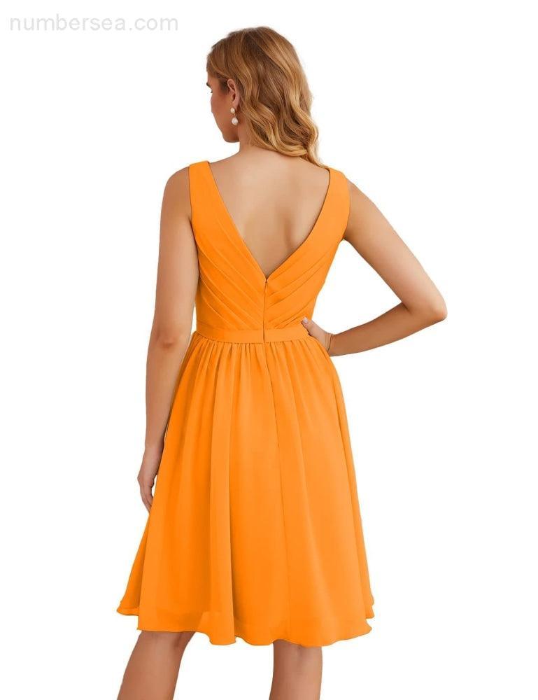 V-Neck Bridesmaid Dresses Chiffon Short Knee Length Formal Prom Gowns for Women Party Homecoming  SEA28062