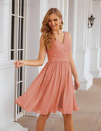 V-Neck Bridesmaid Dresses Chiffon Short Knee Length Formal Prom Gowns for Women Party Homecoming  SEA28062