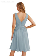 V-Neck Bridesmaid Dresses Chiffon Short Knee Length Formal Prom Gowns for Women Party Homecoming  SEA28062