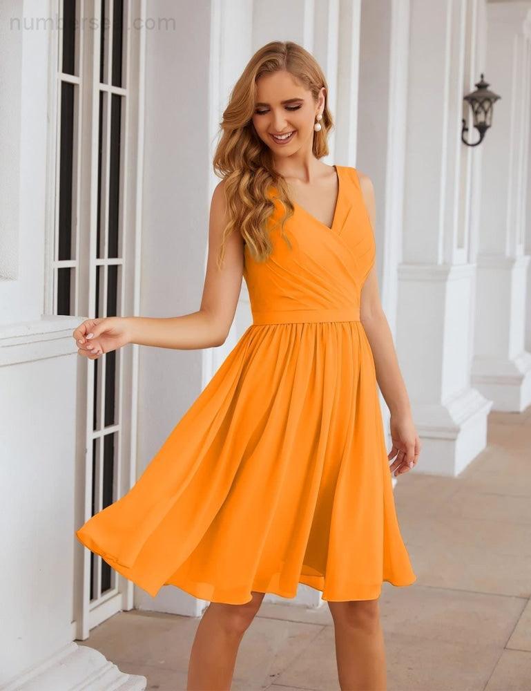 V-Neck Bridesmaid Dresses Chiffon Short Knee Length Formal Prom Gowns for Women Party Homecoming  SEA28062