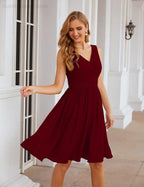 V-Neck Bridesmaid Dresses Chiffon Short Knee Length Formal Prom Gowns for Women Party Homecoming  SEA28062