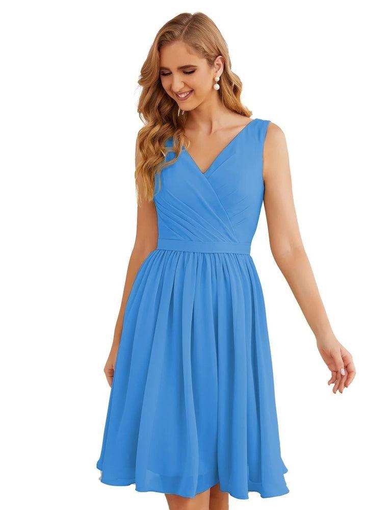 V-Neck Bridesmaid Dresses Chiffon Short Knee Length Formal Prom Gowns for Women Party Homecoming  SEA28062