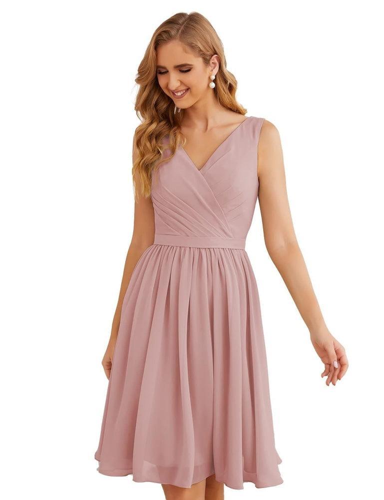 V-Neck Bridesmaid Dresses Chiffon Short Knee Length Formal Prom Gowns for Women Party Homecoming  SEA28062