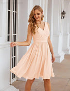 V-Neck Bridesmaid Dresses Chiffon Short Knee Length Formal Prom Gowns for Women Party Homecoming  SEA28062