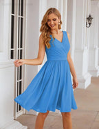 V-Neck Bridesmaid Dresses Chiffon Short Knee Length Formal Prom Gowns for Women Party Homecoming  SEA28062