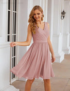 V-Neck Bridesmaid Dresses Chiffon Short Knee Length Formal Prom Gowns for Women Party Homecoming  SEA28062