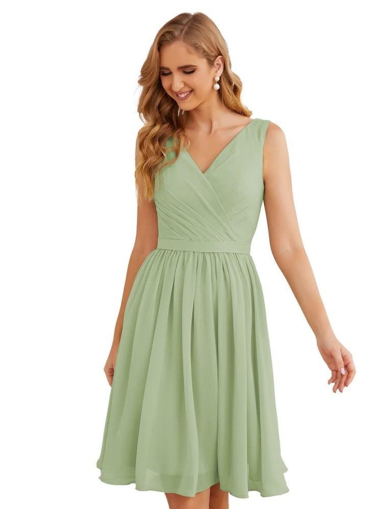 V-Neck Bridesmaid Dresses Chiffon Short Knee Length Formal Prom Gowns for Women Party Homecoming  SEA28062