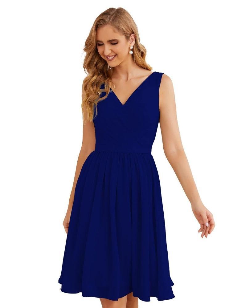 V-Neck Bridesmaid Dresses Chiffon Short Knee Length Formal Prom Gowns for Women Party Homecoming  SEA28062
