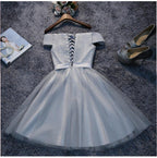Off Shoulder Grey Tulle Short Prom Dresses Homecoming Dresses