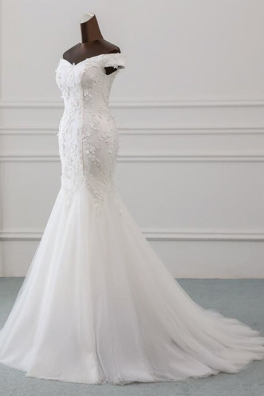 Off Shoulder Lace-up Applique Pretty Mermaid Elegant Wedding Dresses