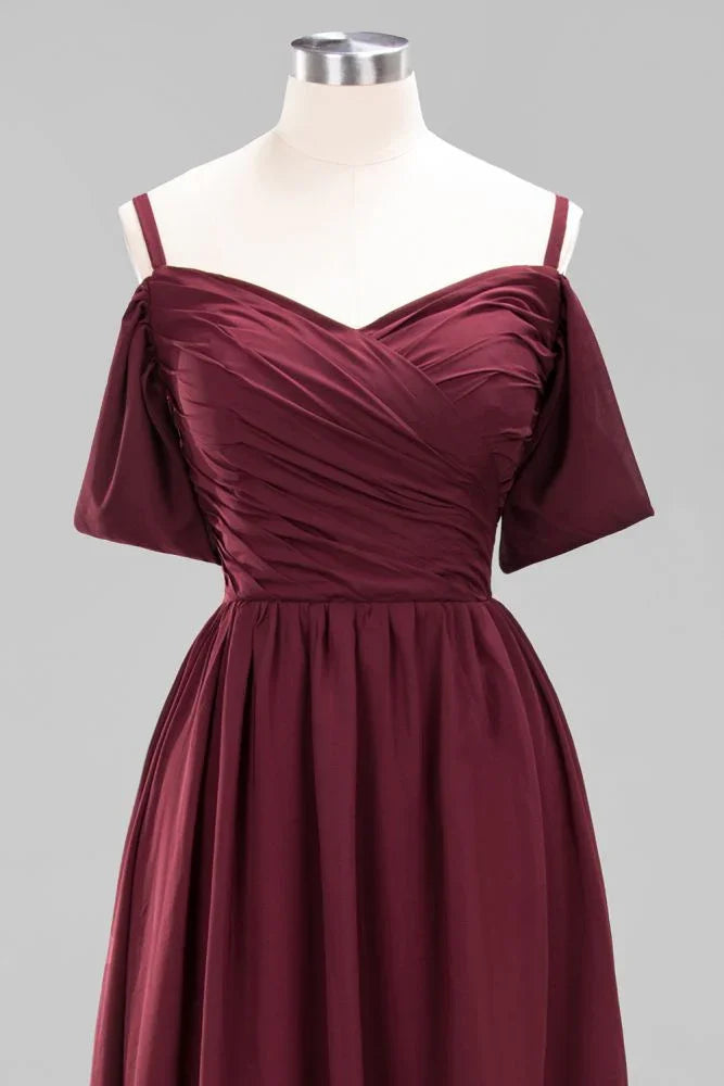 Off-the-Shoulder A-line Chiffon Bridesmaid Dress Floor-Length Wedding Guest Dress