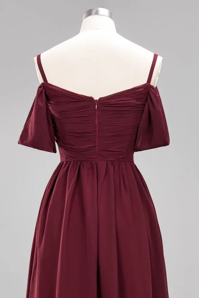 Off-the-Shoulder A-line Chiffon Bridesmaid Dress Floor-Length Wedding Guest Dress