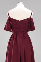 Off-the-Shoulder A-line Chiffon Bridesmaid Dress Floor-Length Wedding Guest Dress