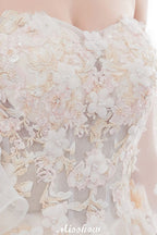 Off-the-shoulder Aline Ball Gown Floor Length Appliques Tulle Wedding Dress