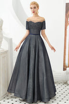 Off the Shoulder Aline Evening Swing Dress Beading sequins Lace-up Party Dress