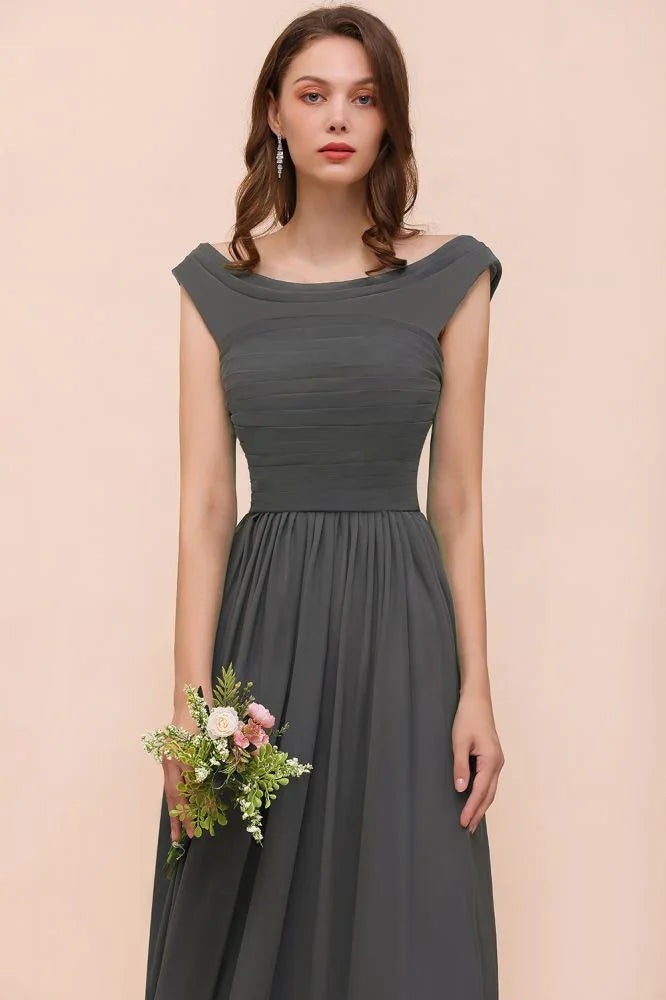 Off the Shoulder Front Side Split Bridesmaid Dress A-line Wedding Guest Dress