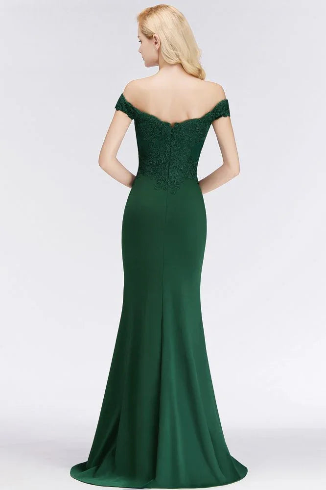 Off-the-shoulder Long Appliques Satin Mermaid Prom Gown Bridesmaid Dresses