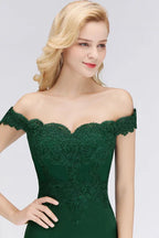 Off-the-shoulder Long Appliques Satin Mermaid Prom Gown Bridesmaid Dresses