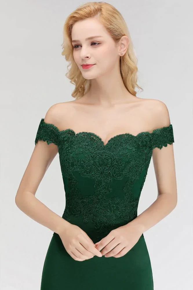 Off-the-shoulder Long Appliques Satin Mermaid Prom Gown Bridesmaid Dresses