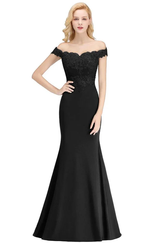 Off-the-shoulder Long Appliques Satin Mermaid Prom Gown Bridesmaid Dresses