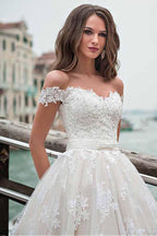 Off-the-shoulder Neckline A-line Wedding Dress With Lace Appliques